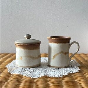 Studio Pottery Cream and Sugar Stoneware Set Signed “Myles”